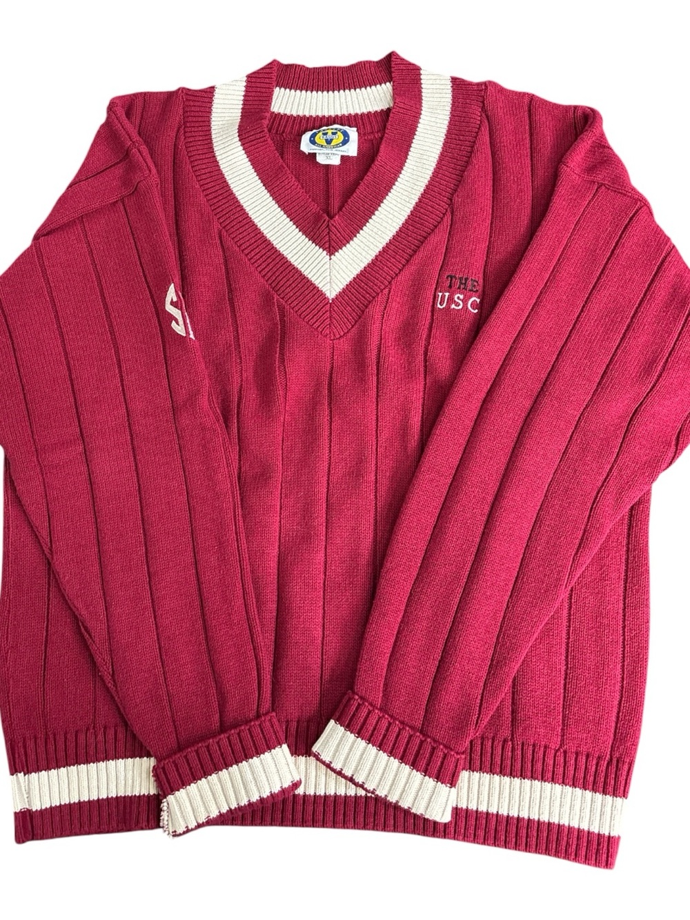 Vtg South Carolina Gamecocks Letterman Sweater SEC XLarge Garnet & White 1980s